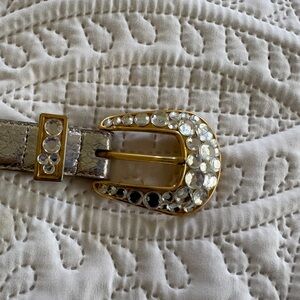 Jeweled Silver Snake Skin Leather Belt